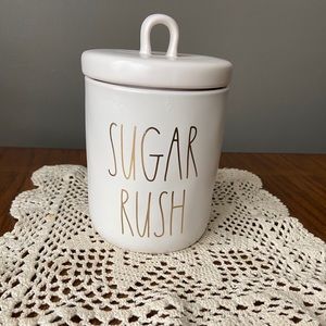 Rae Dunn SUGAR RUSH Canister with loop lid.